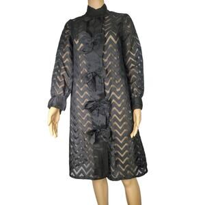 Black Sheer Chevron Design Lightweight Long Cape Over-Dress Bow Design Size XS
